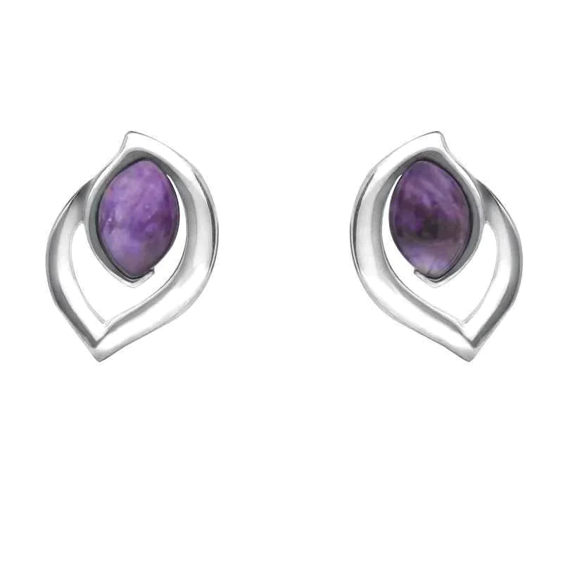 Sterling Silver Blue John Marquise Flame Stud Earrings - Silver