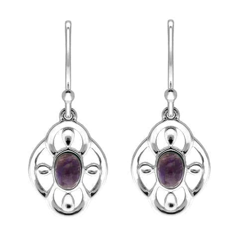 Sterling Silver Blue John Open Flower Drop Earrings - Silver