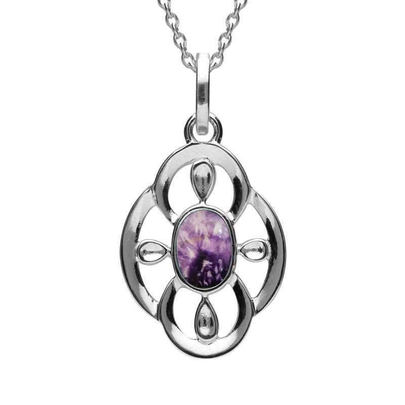 Sterling Silver Blue John Open Petal Flower Neckace - Silver