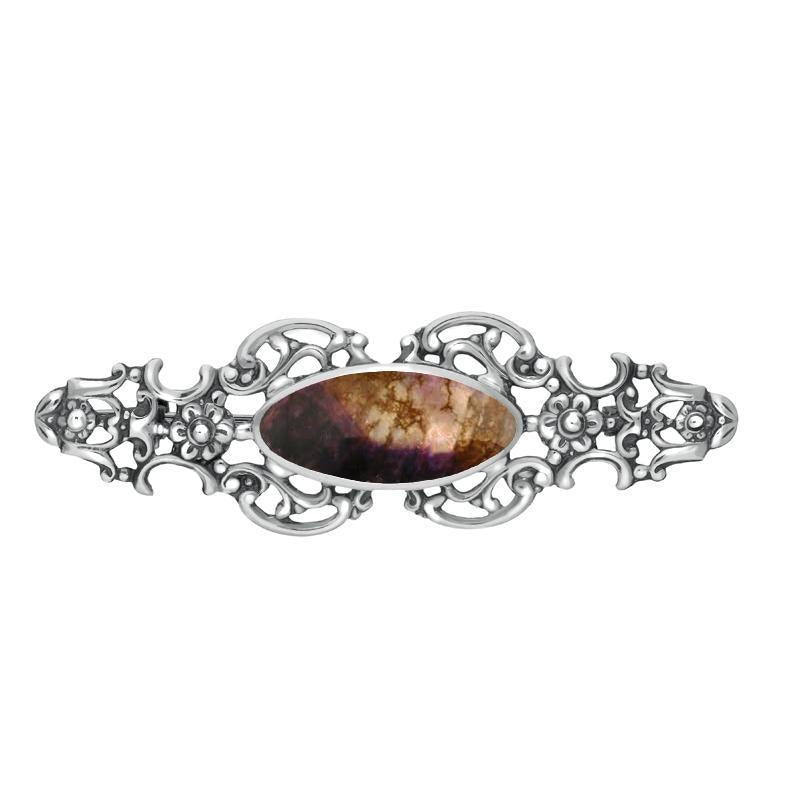 Sterling Silver Blue John Oval Fancy Brooch - Silver