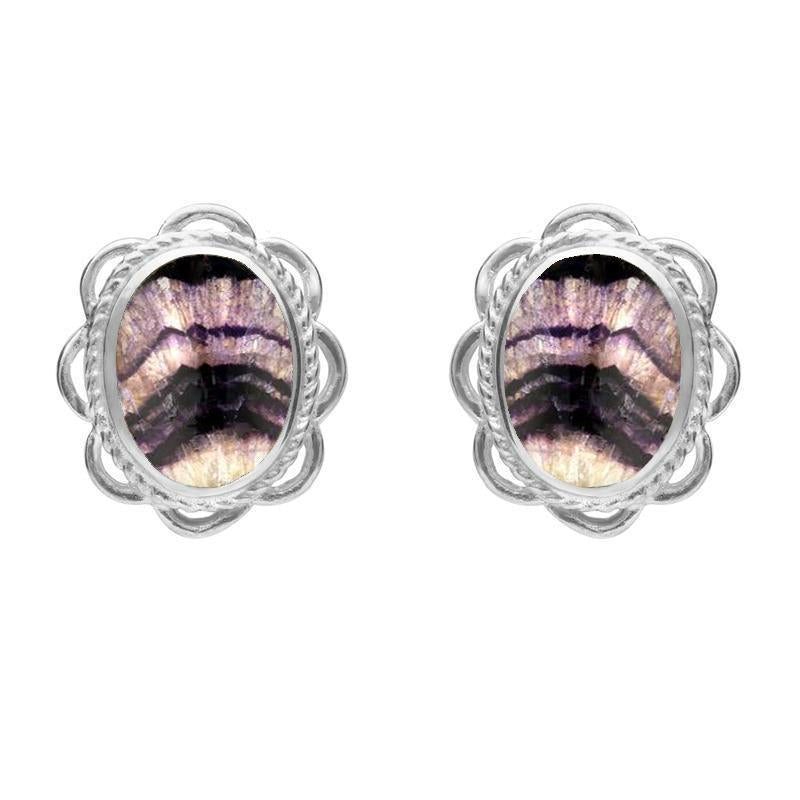 Sterling Silver Blue John Oval Frill Stud Earrings - Silver