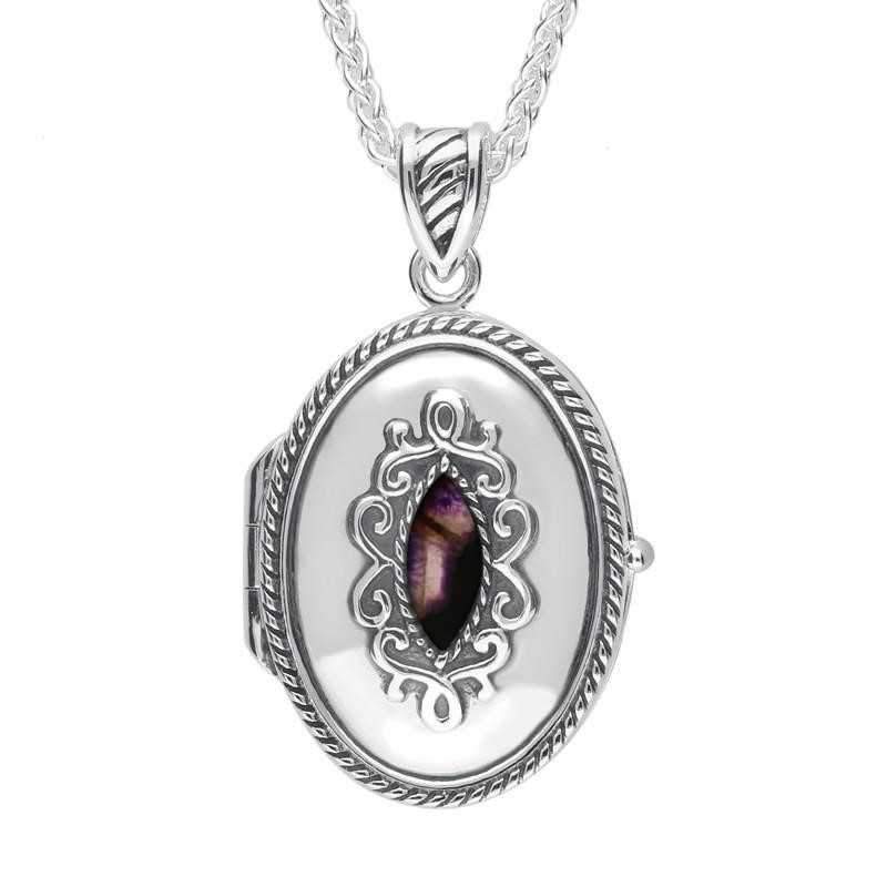 Sterling Silver Blue John Oval Marquise Stone Locket - Silver