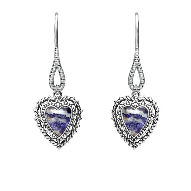 Sterling Silver Blue John Heart Drop Earrings - Silver