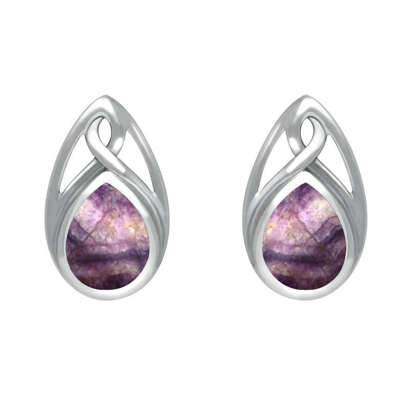 Sterling Silver Blue John Pear Shaped Celtic Stud Earrings - Silver