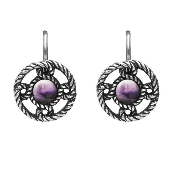 Sterling Silver Blue John Rope Edge Port Hole Drop Earrings - Silver