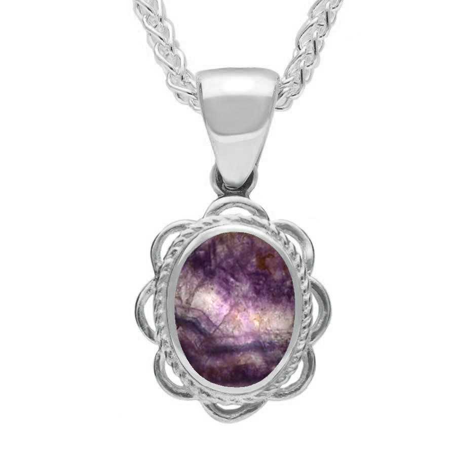 Sterling Silver Blue John Rope Oval Frill Necklace - Silver