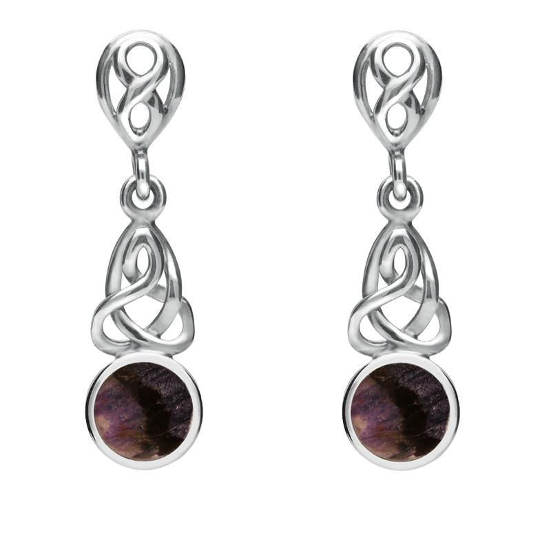 Sterling Silver Blue John Round Celtic Dropper Earrings - Option1 Value Silver