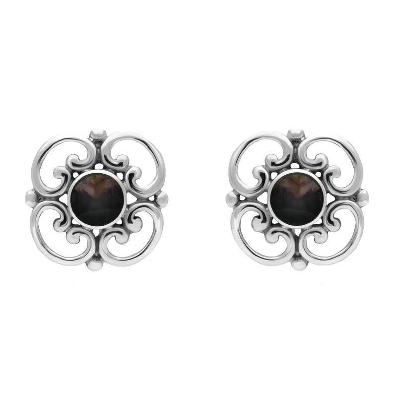 Sterling Silver Blue John Round Scroll Stud Earrings - Silver