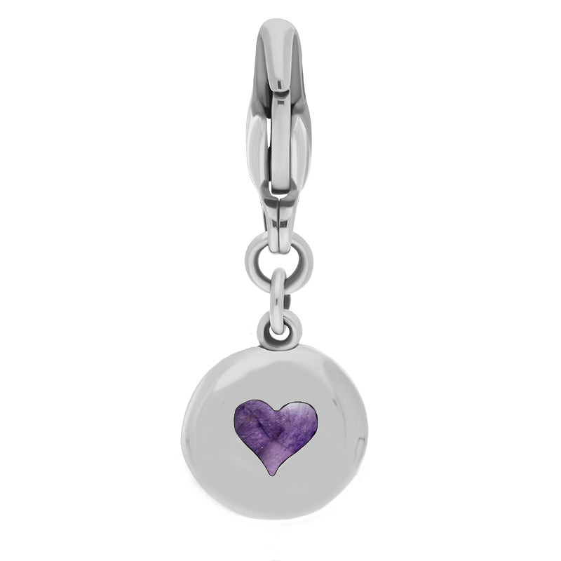 Sterling Silver Blue John Round Shaped Heart Clip Charm - Option1 Value Silver