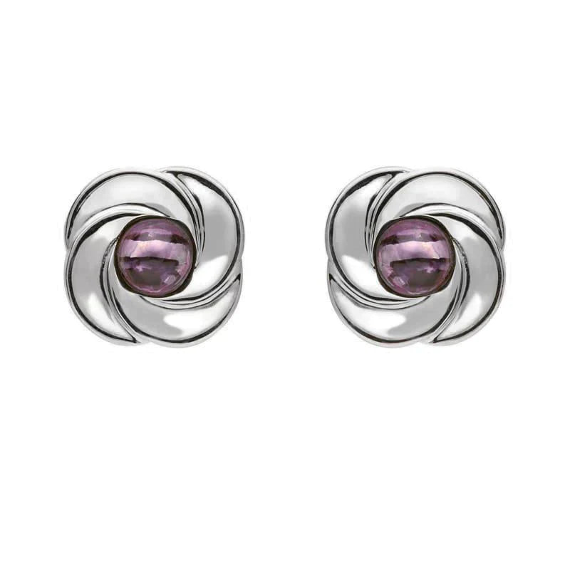 Sterling Silver Blue John Round Swirl Stud Earrings - Silver