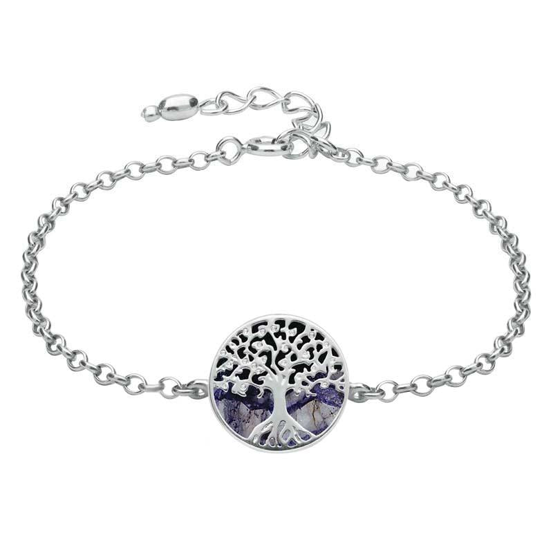 Sterling Silver Blue John Round Tree of Life Chain Bracelet