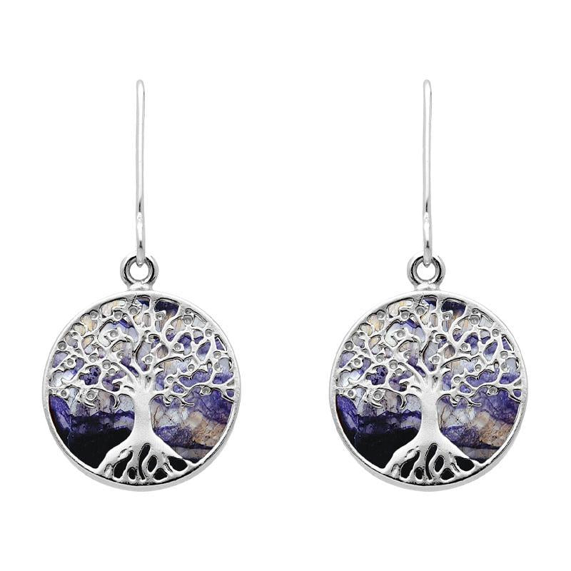 Sterling Silver Blue John Round Tree Drop Earrings