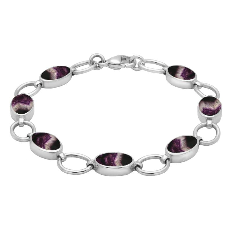 Sterling Silver Blue John Seven Oval Stone Bracelet - Option1 Value Silver