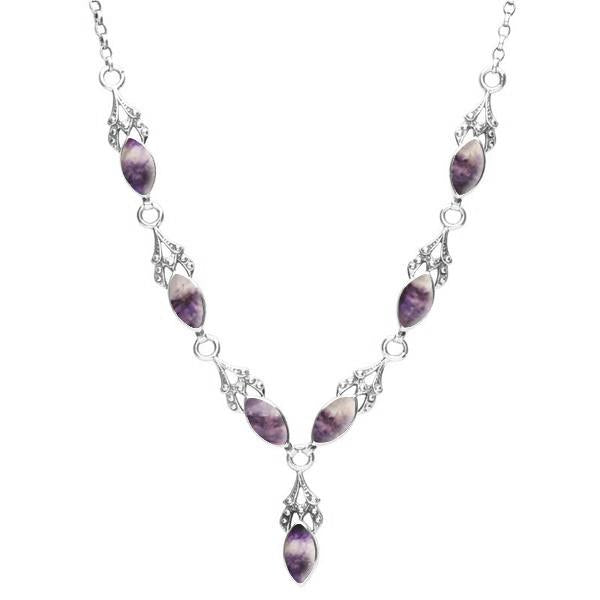 Sterling Silver Blue John Seven Stone Marquise Necklace - Silver
