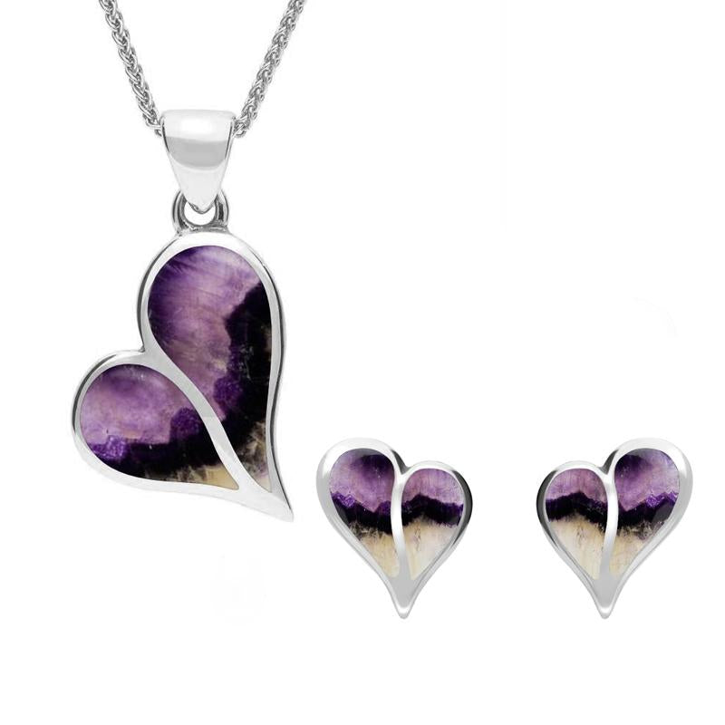 Sterling Silver Blue John Split Heart Two Piece Set - Silver