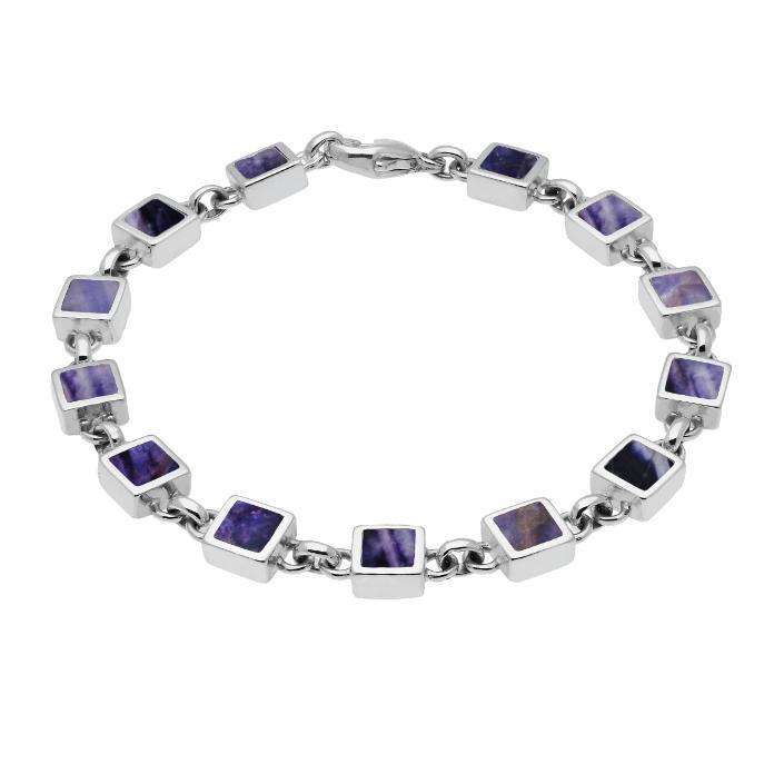 Sterling Silver Blue John Square Stone Bracelet - Option1 Value Silver