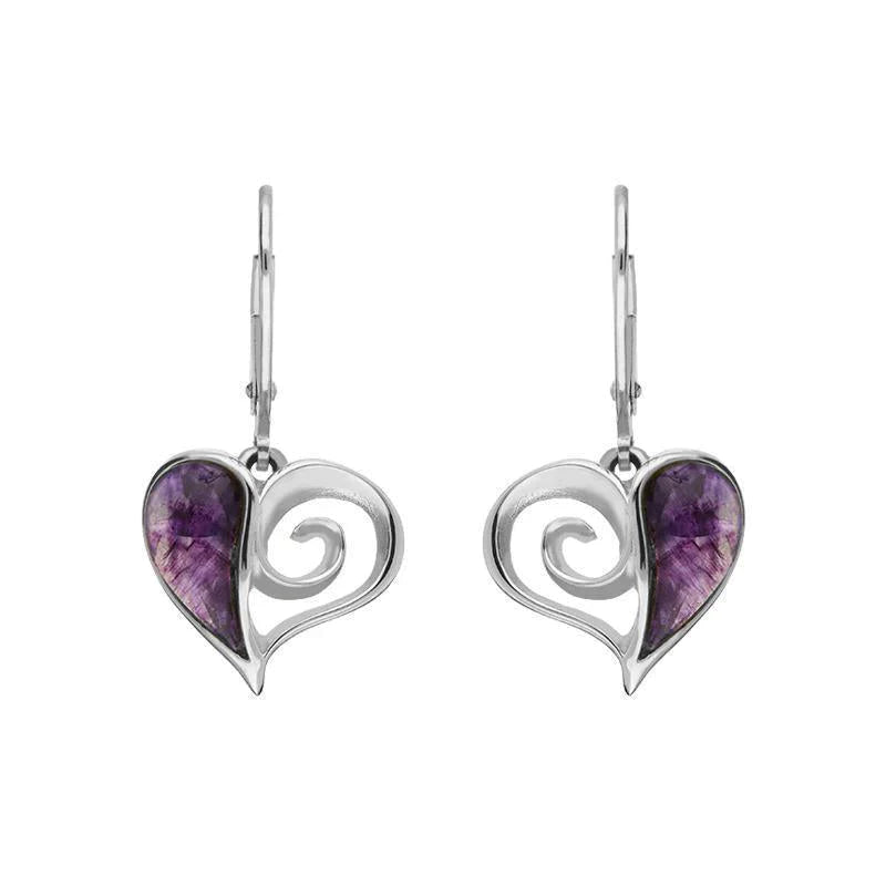Sterling Silver Blue John Swirl Heart Drop Earrings - Silver