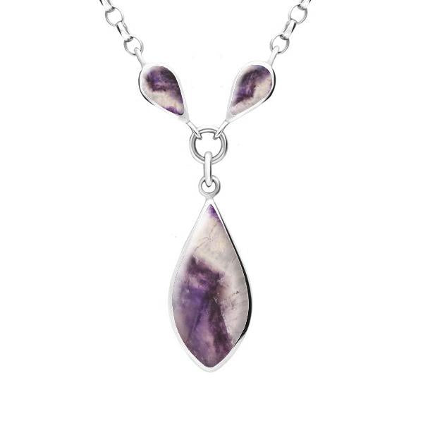 Sterling Silver Blue John Three Stone Pear Necklace - Silver
