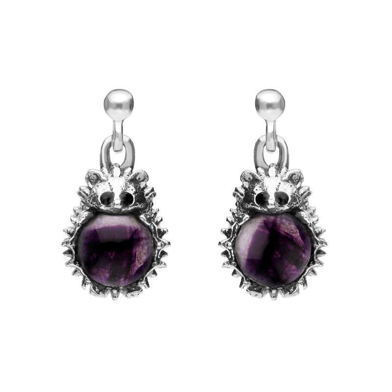 Sterling Silver Blue John Tiny Hedgehog Drop Earrings - Silver