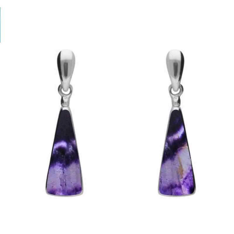 Sterling Silver Blue John Triangle Drop Earrings - Silver