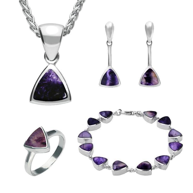 Sterling Silver Blue John Triangular Four Piece Set
