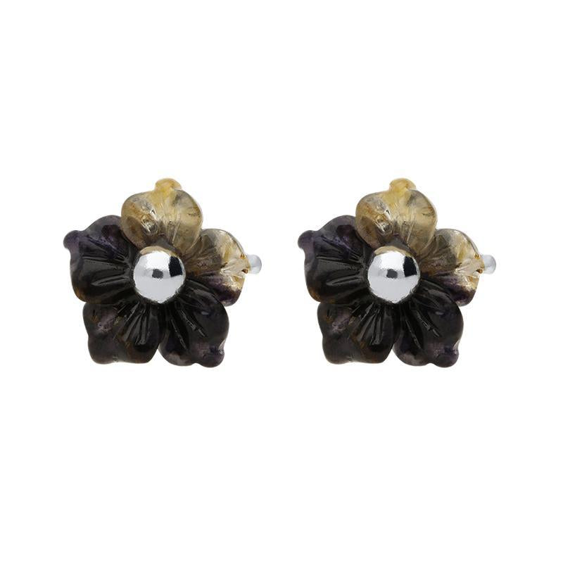 Sterling Silver Blue John Tuberose 6mm Carnation Stud Earrings - Option1 Value Silver