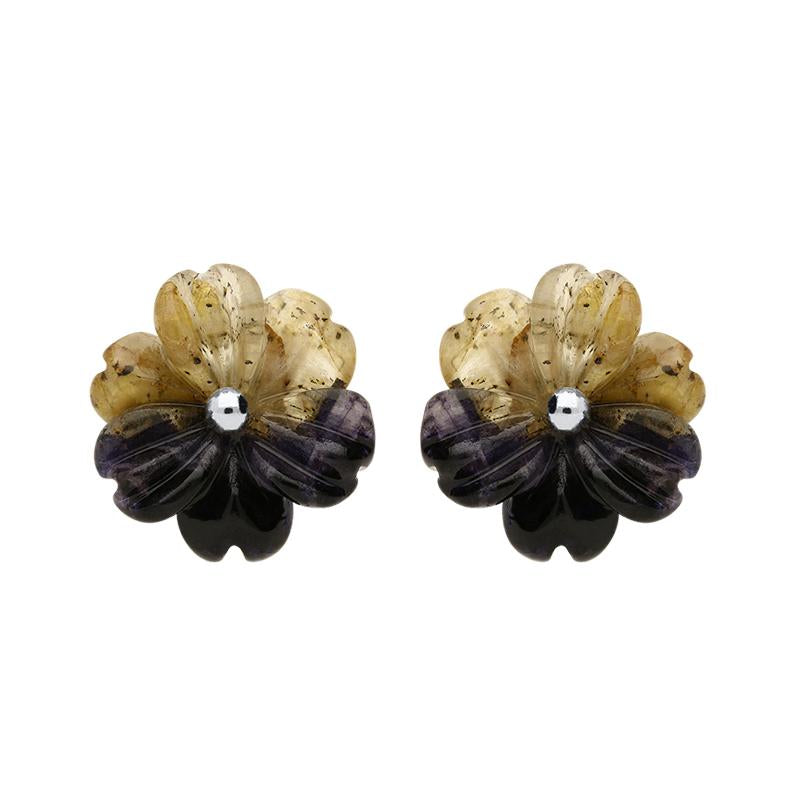 Sterling Silver Blue John Tuberose Dahlia Large Stud Earrings - Option1 Value Silver