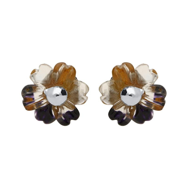 Sterling Silver Blue John Tuberose 6mm Dahlia Stud Earrings - Option1 Value Silver