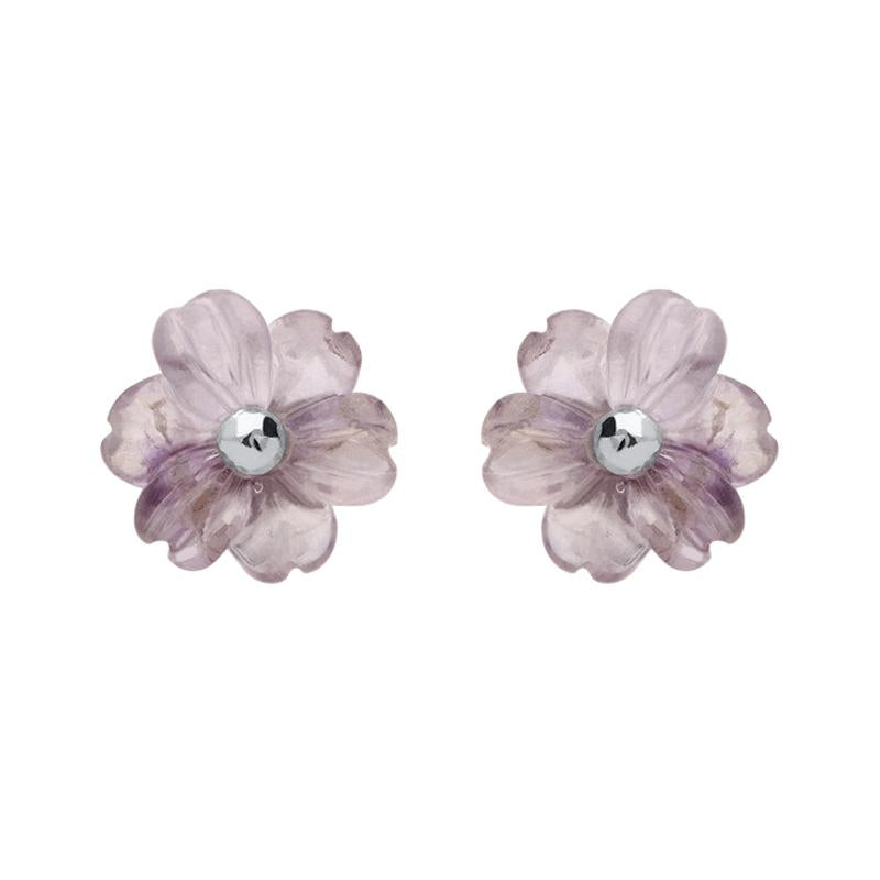 Sterling Silver Blue John Tuberose 8mm Dahlia Stud Earrings - Silver
