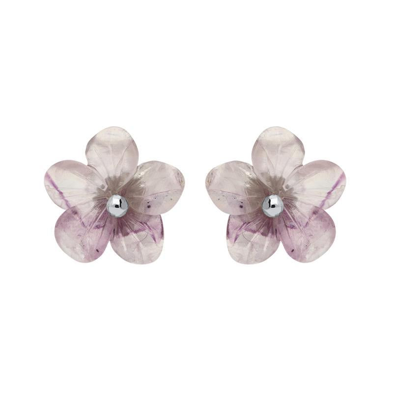 Sterling Silver Blue John Tuberose 12mm Pansy Stud Earrings - Option1 Value Silver