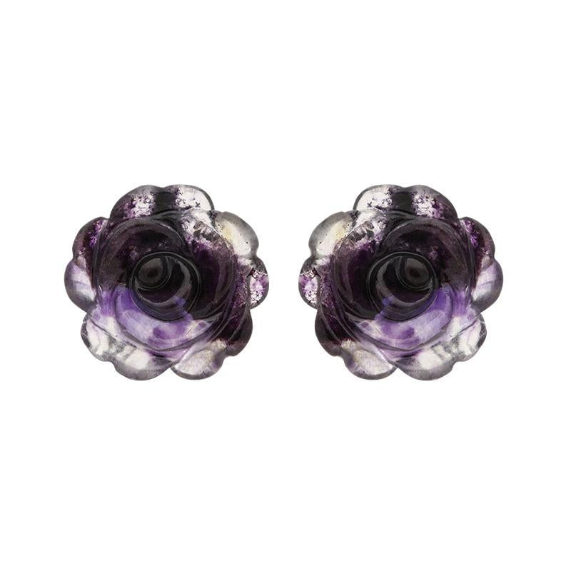 Sterling Silver Blue John Tuberose Rose Large Stud Earrings - Option1 Value Silver