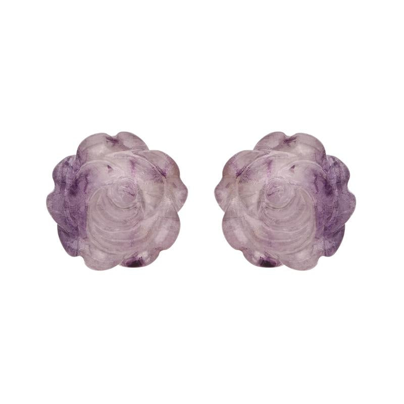 Sterling Silver Blue John Tuberose 8mm Rose Stud Earrings - Silver