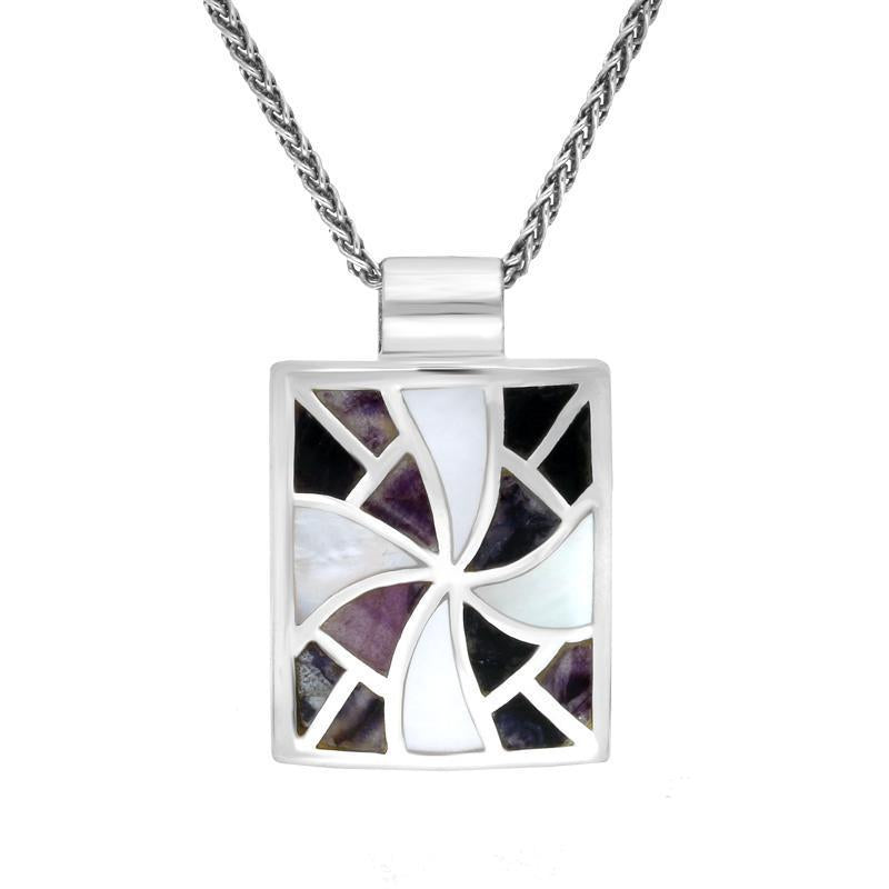 Sterling Silver Blue John and Mother of Pearl Fan Pattern Necklace - Option1 Value Silver
