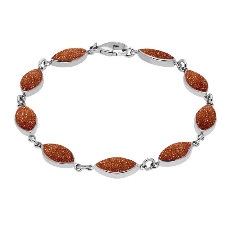 Sterling Silver Brown Goldstone Marquise Bracelet