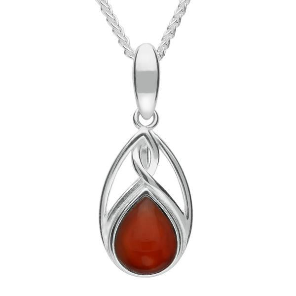 Sterling Silver Carnelian Small Pear Twist Celtic Necklace - Silver