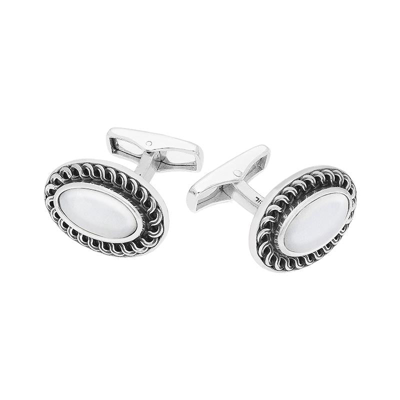 Sterling Silver Carrara Marble Crescent Cufflinks - Option1 Value