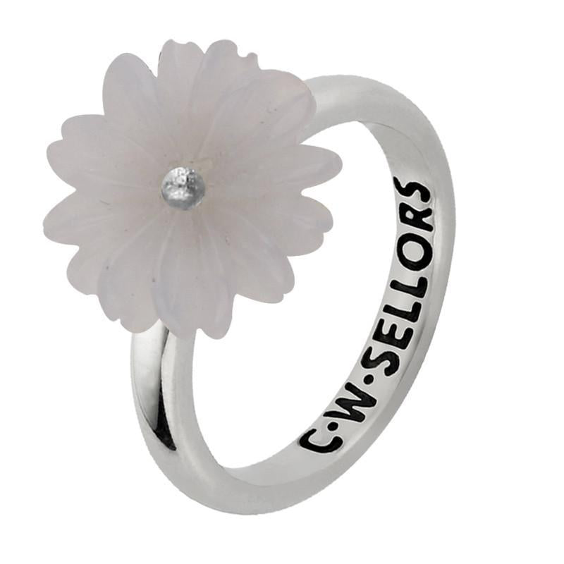 Sterling Silver Chalcedony Tuberose 15mm Daisy Ring - Silver