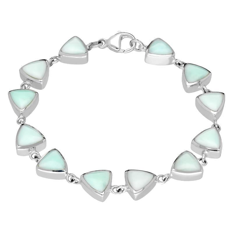Sterling Silver Chrysoprase Curved Triangle Bracelet - Silver