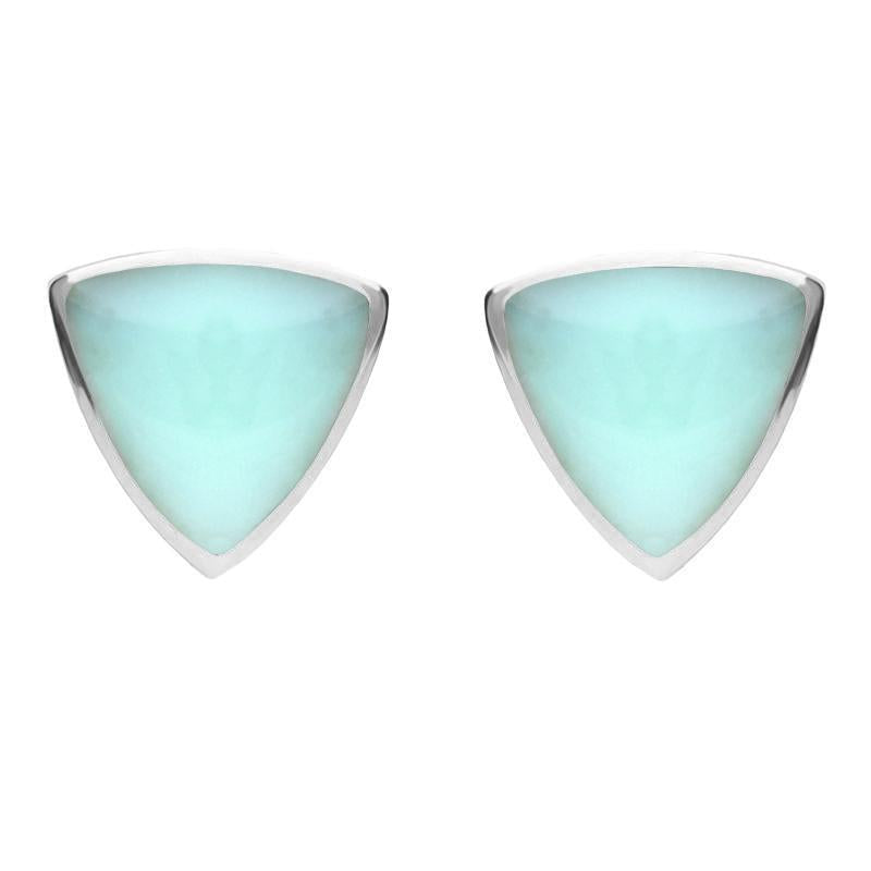 Sterling Silver Chrysoprase Large Curved Triangle Stud Earrings - Silver