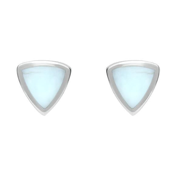 Sterling Silver Chrysoprase Small Curved Triangle Stud Earrings - Silver