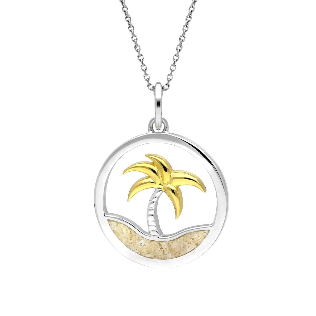 Coquina Yellow Gold Plated Sterling Silver Palm Tree Disc Necklace - Silver