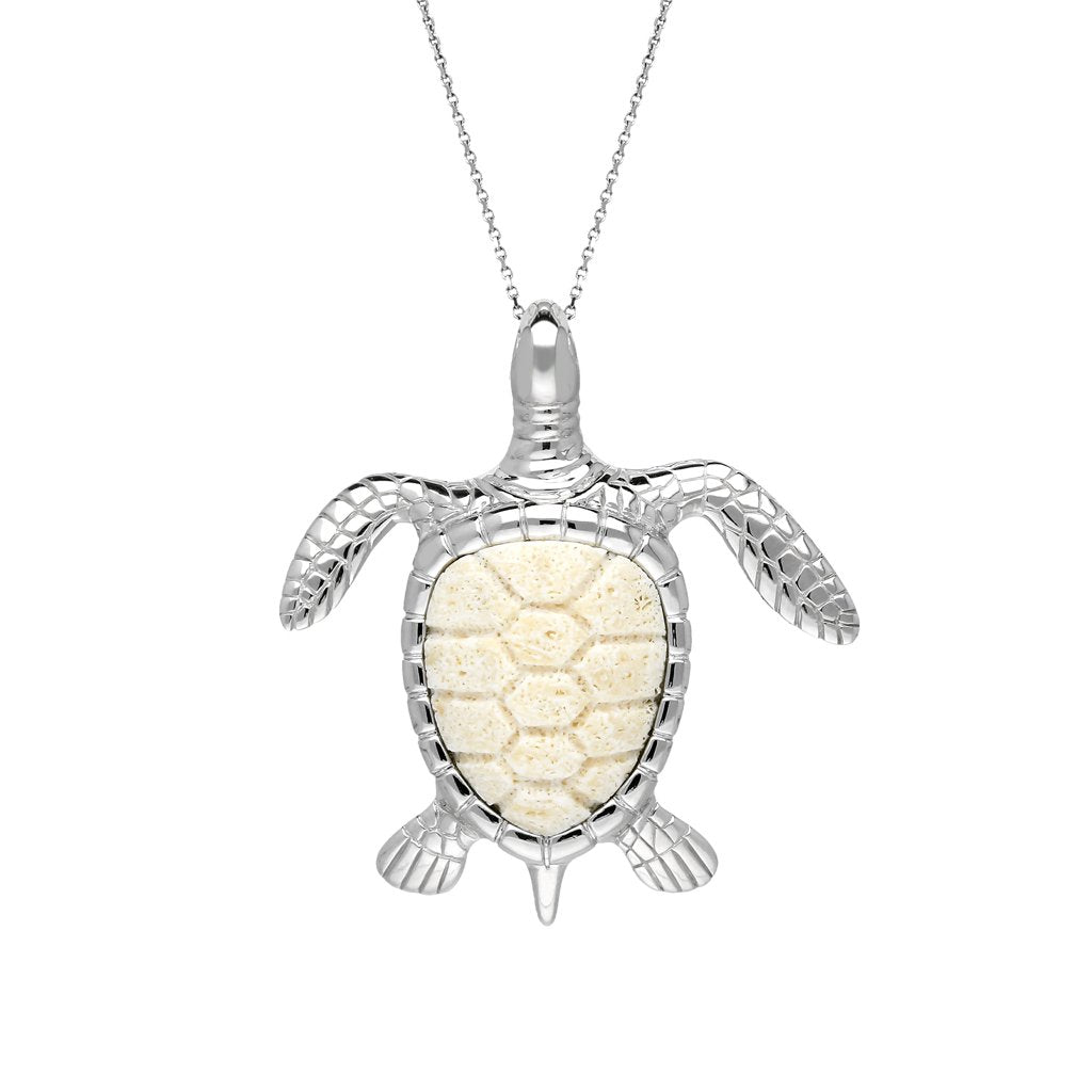 Sterling Silver Coquina Large Single Stone Turtle Necklace - Option1 Value Silver