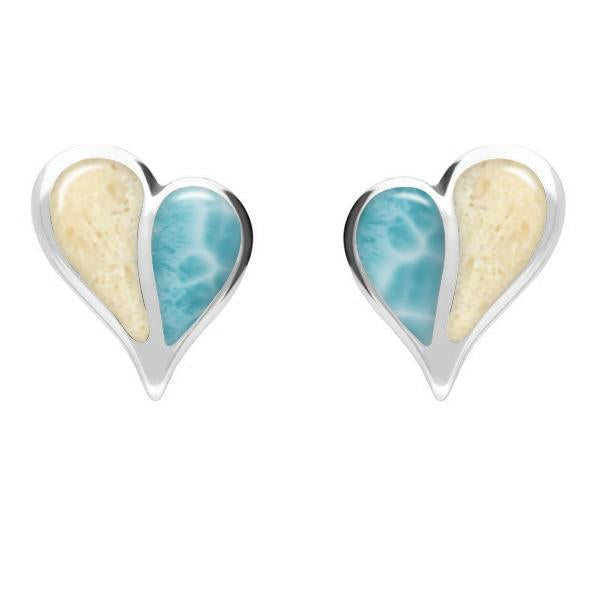 Sterling Silver Coquina Larimar Split Heart Stud Earrings - Silver