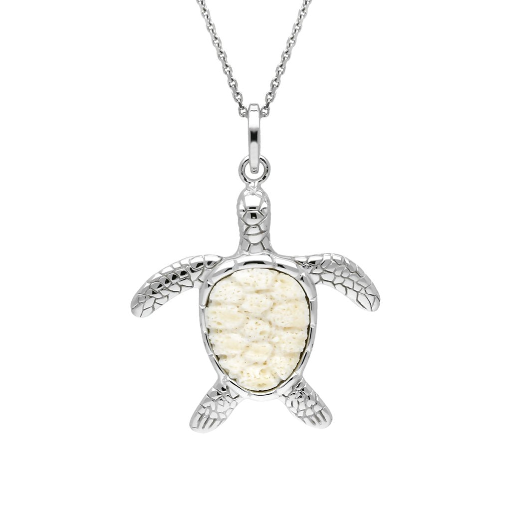Sterling Silver Coquina Medium Single Stone Turtle Necklace - Option1 Value Silver