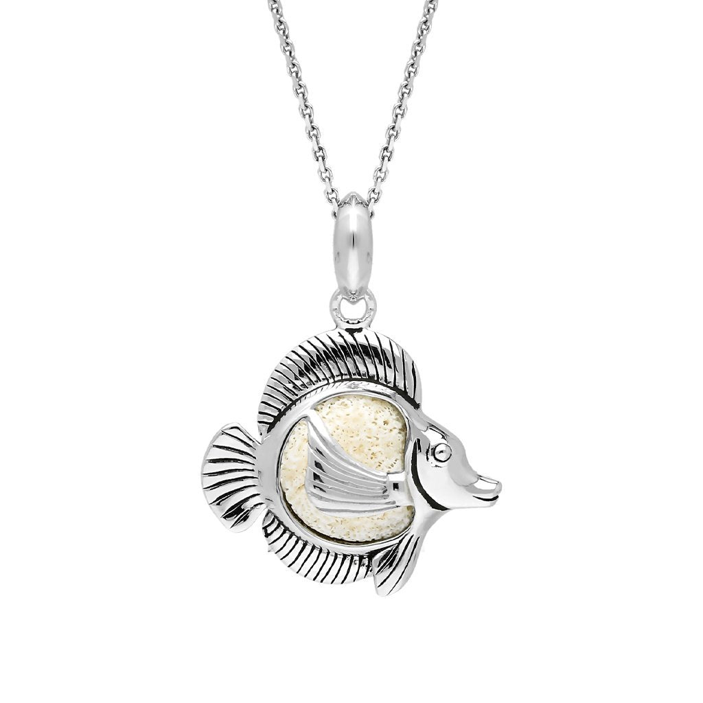 Sterling Silver Coquina Single Stone Angel Fish Necklace - Silver