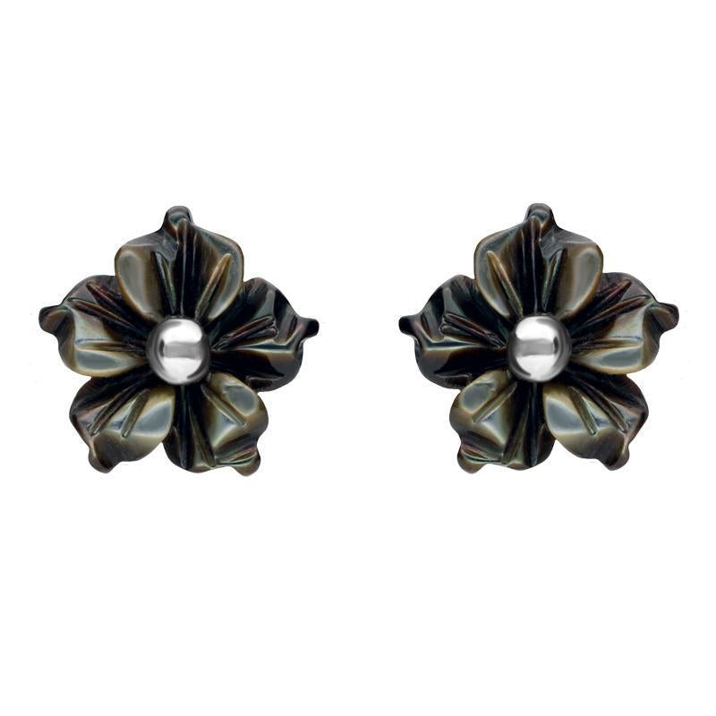Sterling Silver Dark Mother of Pearl Tuberose 8mm Carnation Stud Earrings - Silver