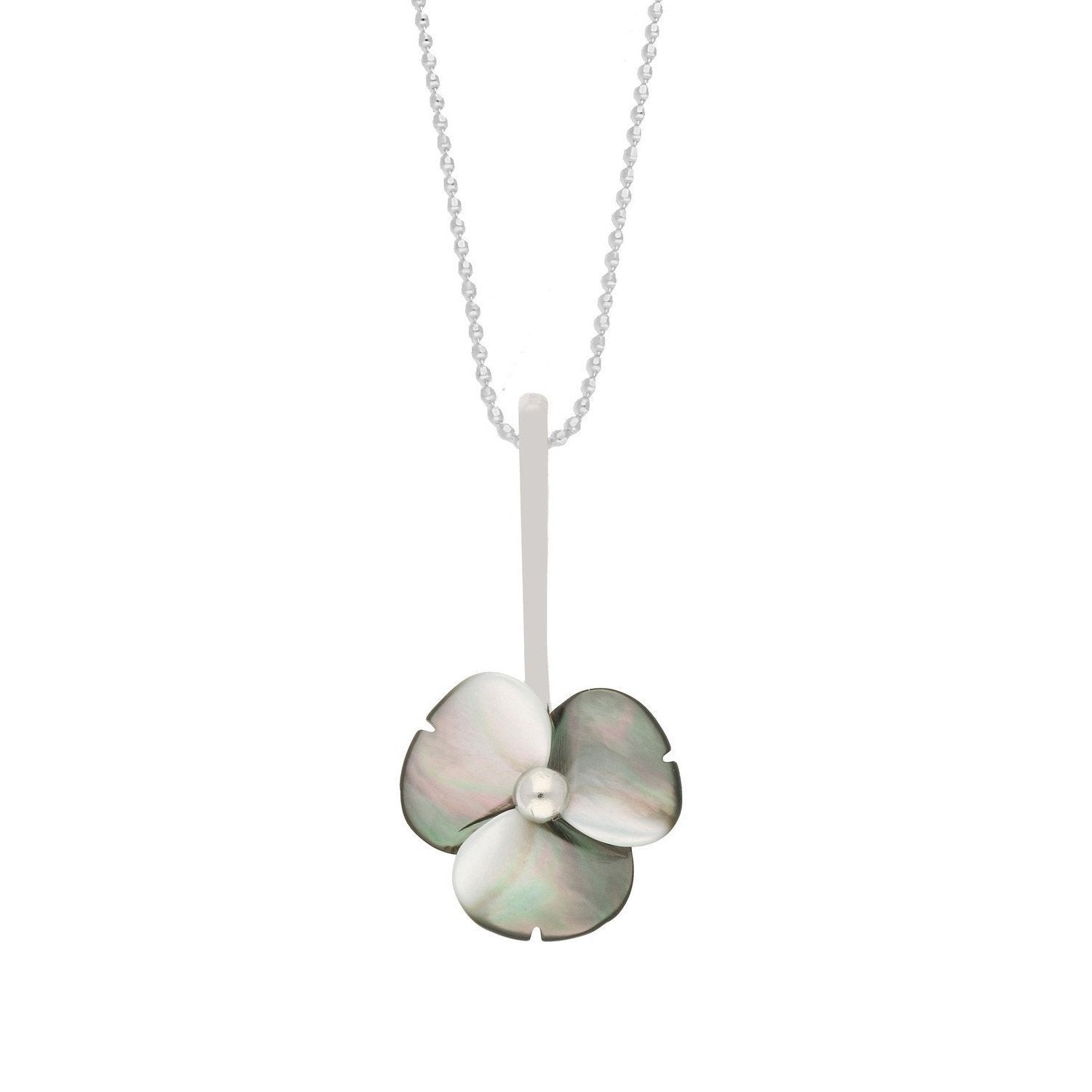 Sterling Silver Dark Mother of Pearl Tuberose 15mm Clover Necklace - Silver