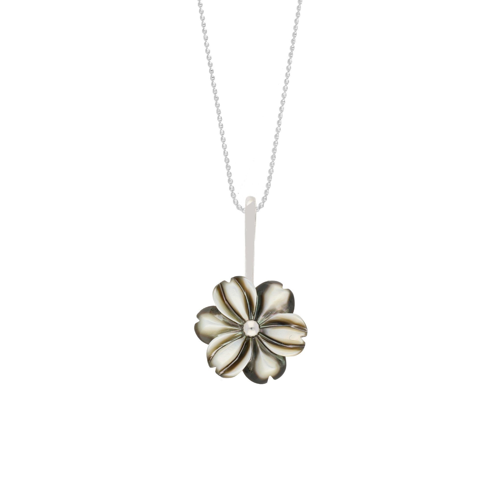 Sterling Silver Dark Mother of Pearl Tuberose 18mm Dahlia Necklace - Silver
