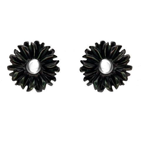 Sterling Silver Dark Mother of Pearl Tuberose 6mm Daisy Stud Earrings - Silver