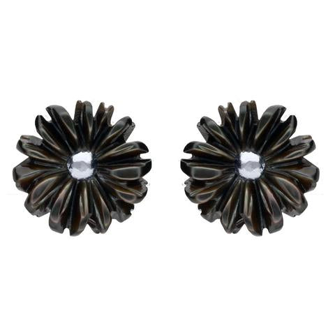 Sterling Silver Dark Mother of Pearl Tuberose 8mm Daisy Stud Earrings - Silver
